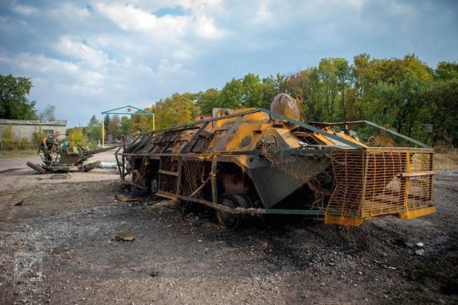 Destroyed ukrainian APC BTR-70
