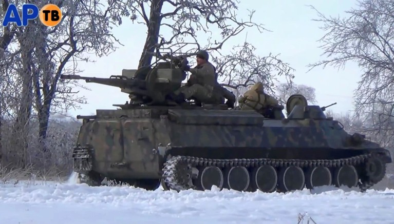Novorussian MT-LB in Ukrainian Civilian War, picture of December 2014