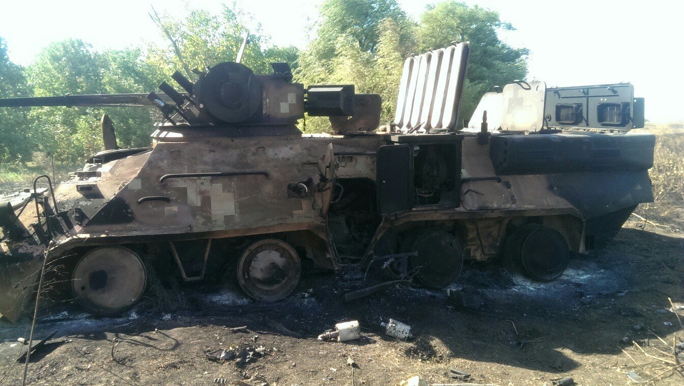 Destroyed Ukraine APC BTR-3E1 in September 2014 civil war color photography