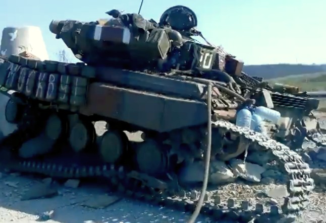 Ukraunian tank badly damaged by the ukrainian fortification