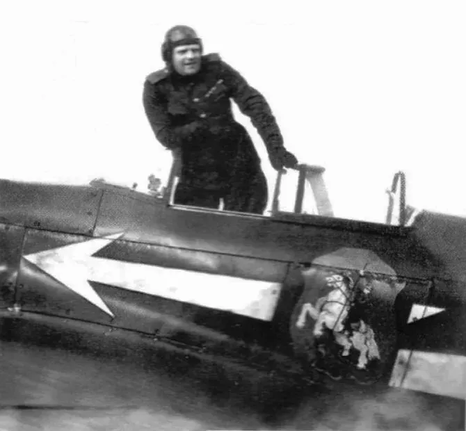 General Georgy Zakharov in the cockpit of the Yak-3. On the plane - George the Victorious