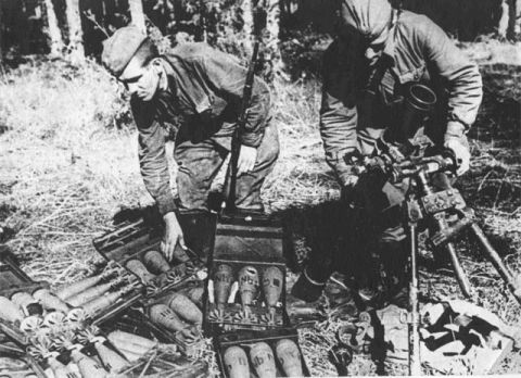 Captured German mortar in  Red Army