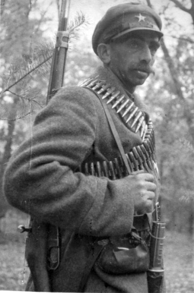советский партизан с винтовкой и гранатой