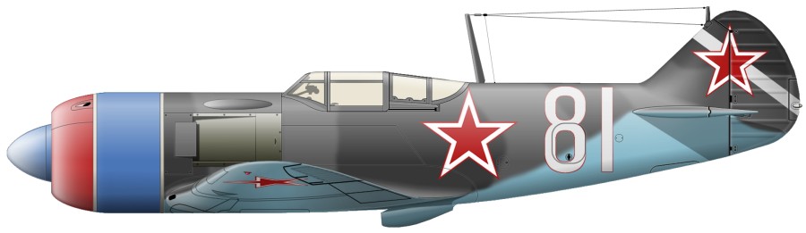 ВОВ цветной боковик Ла7 ВВС СССР опознавательный знак камуфляж . ww2 air fighters warplane number 81.
