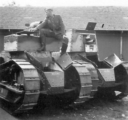 Renault tanks Signal ou TSF (unarmed) and FT-BS (armed with 75-mm Schneider CA-1) captured by the Germans in 1940