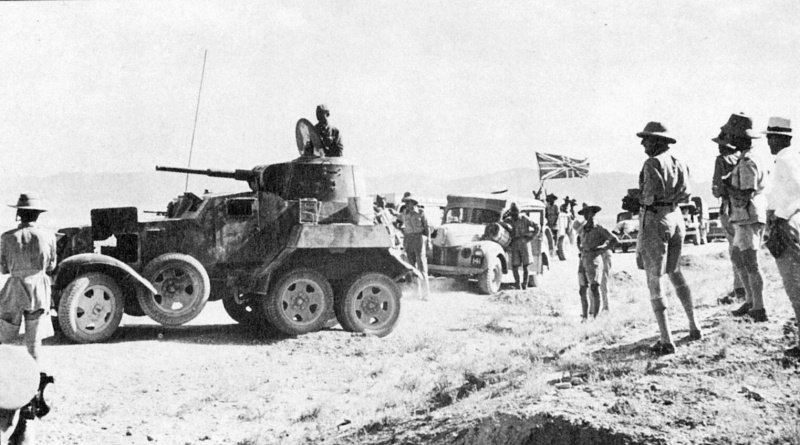 Soviet armored car BA-10 and British column in 1941, Iran (Persia)