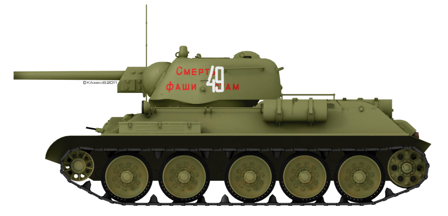 medium tank T-34/76 Russian WWII picture Soviet Union. Цветной профиль.